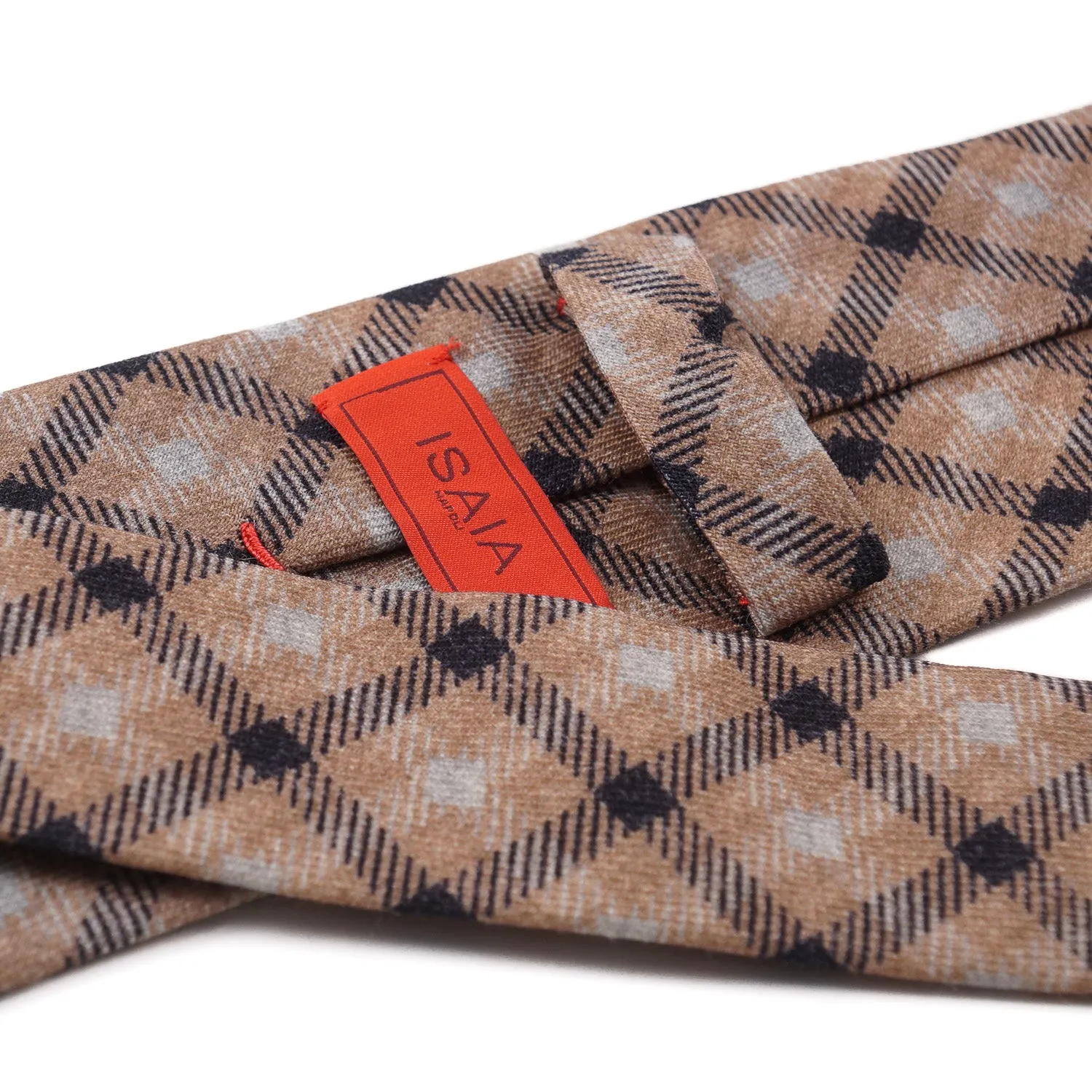 Isaia Soft Wool Tie with Check Print