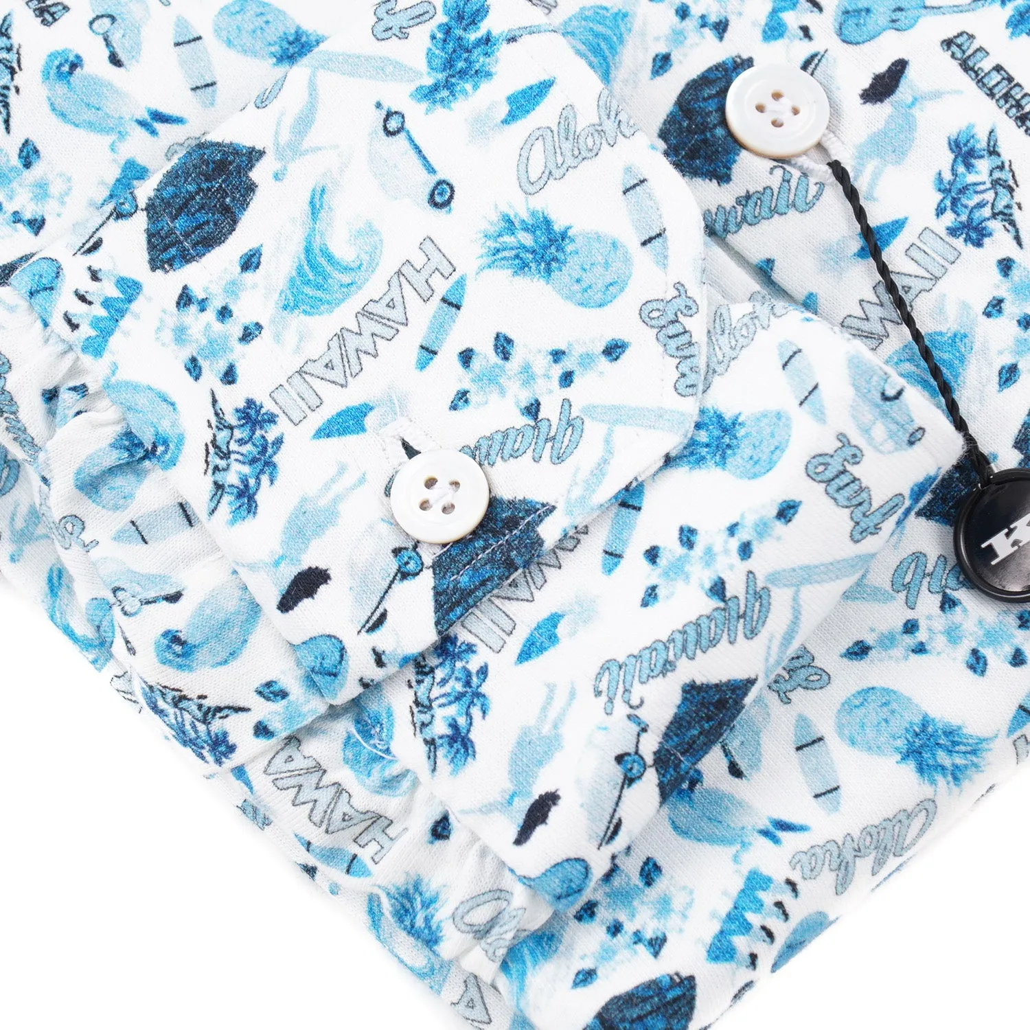 Kiton Hawaiian Print Jersey Cotton Shirt