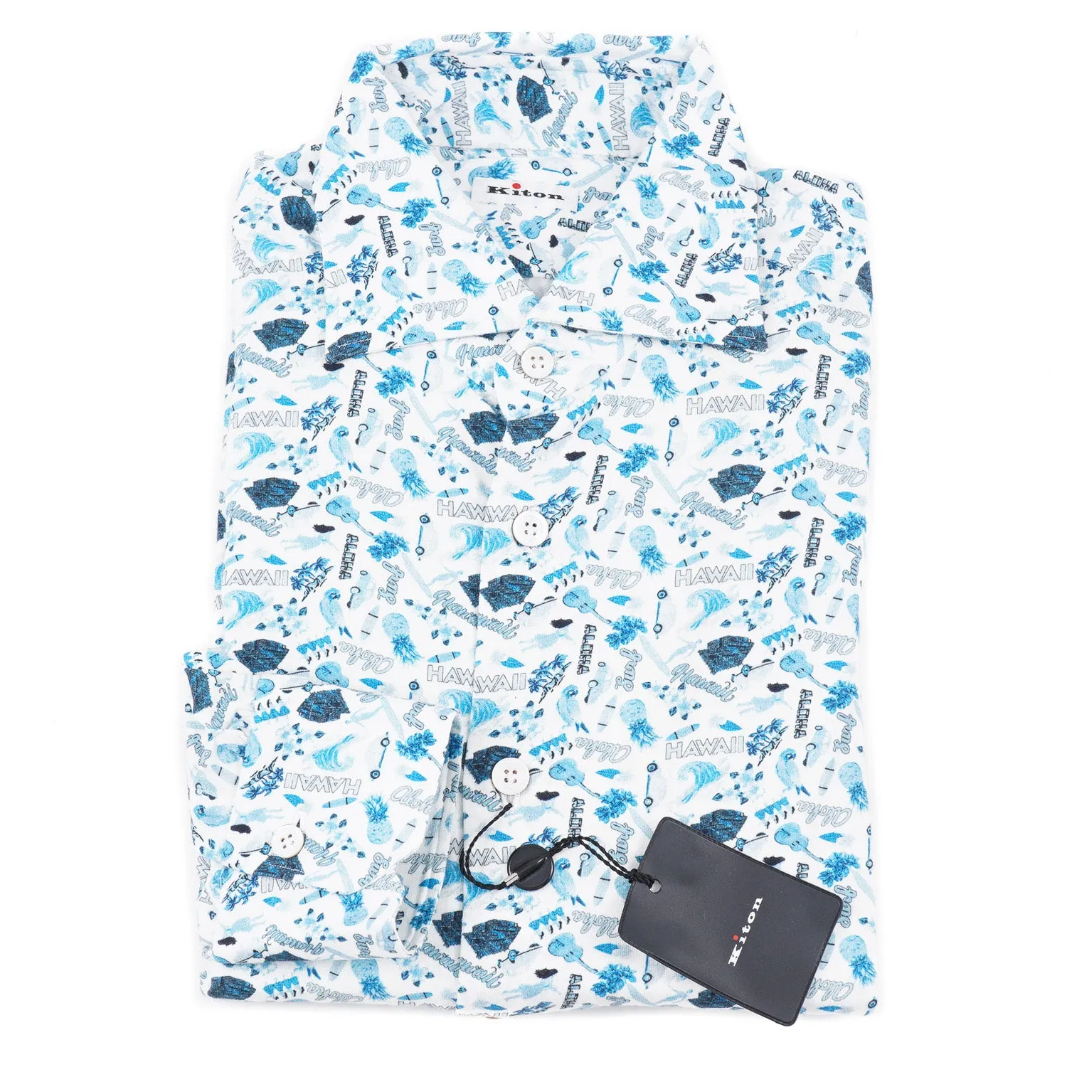 Kiton Hawaiian Print Jersey Cotton Shirt