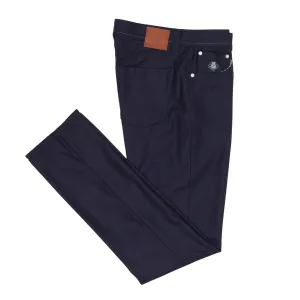 LUIGI BORRELLI Napoli Caracciolo-LB Navy Blue Wool Flannel Slim FIt jeans NEW