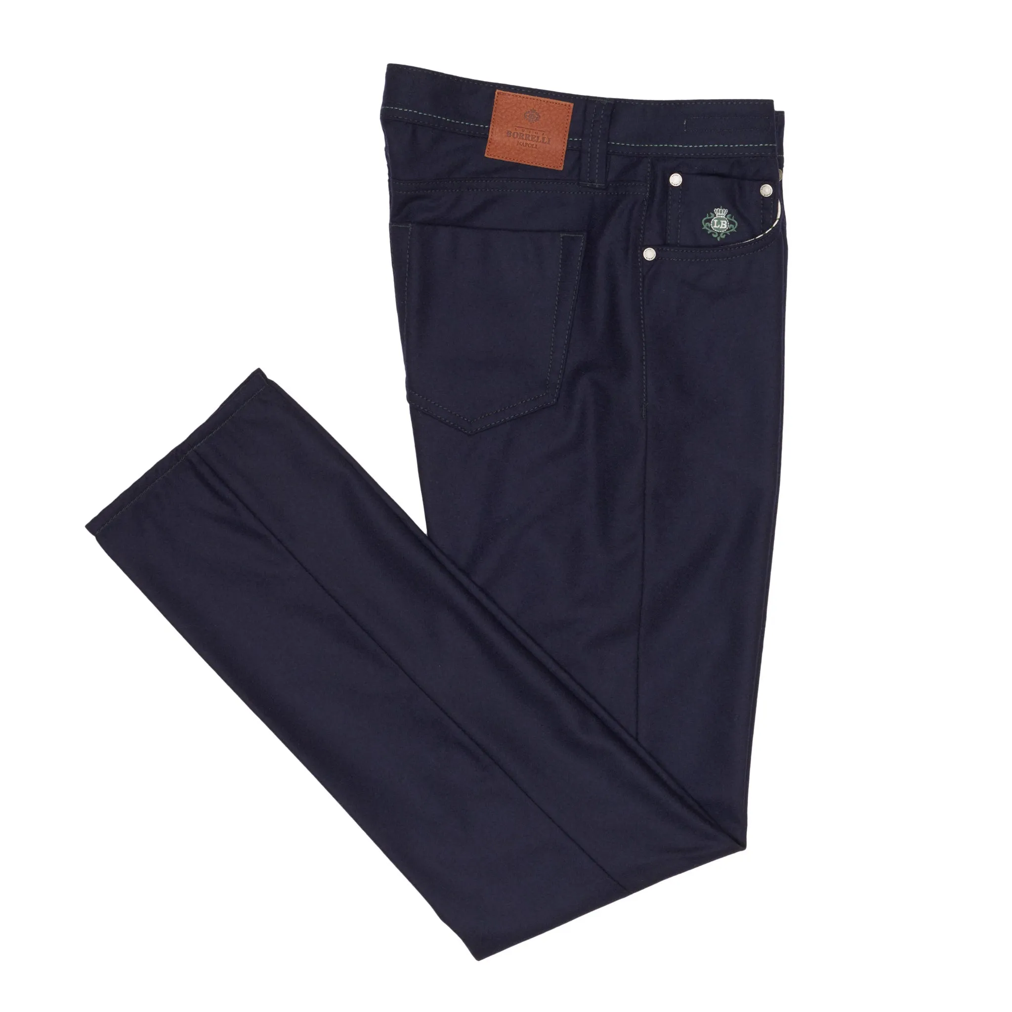 LUIGI BORRELLI Napoli Caracciolo-LB Navy Blue Wool Flannel Slim FIt jeans NEW