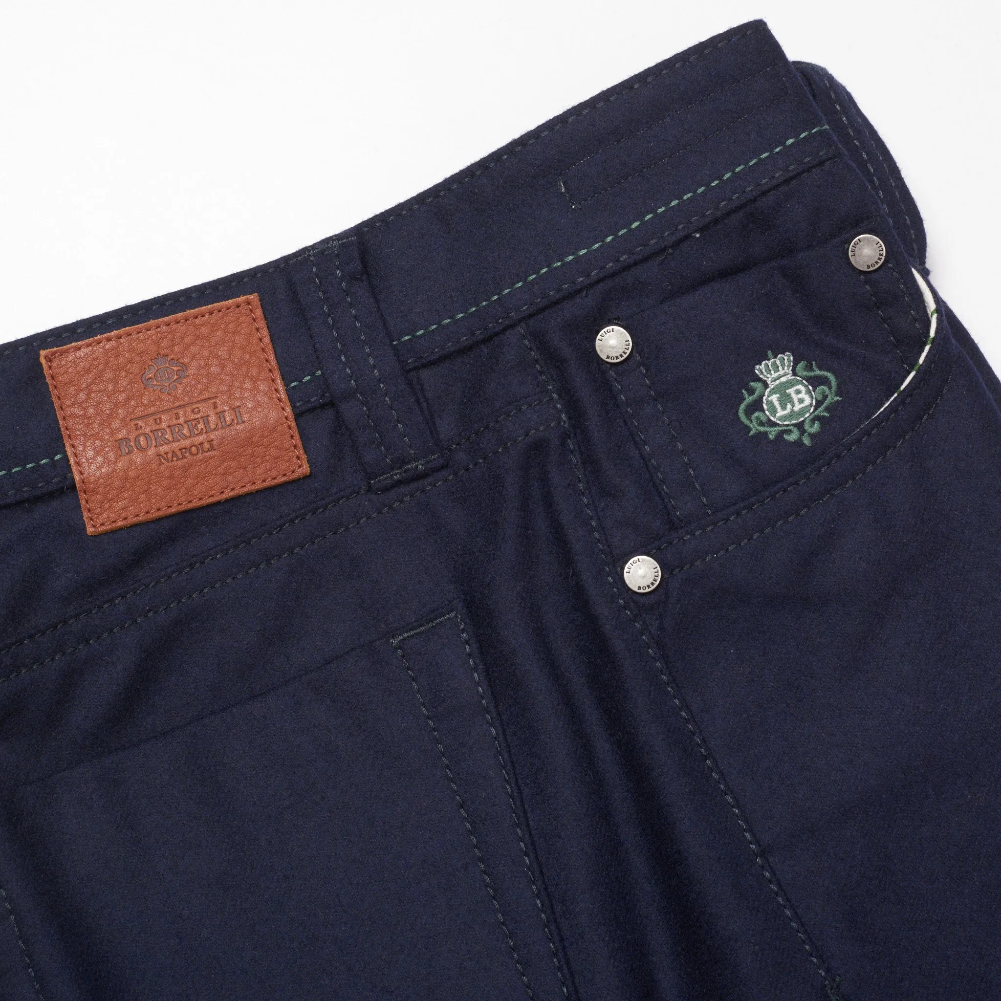 LUIGI BORRELLI Napoli Caracciolo-LB Navy Blue Wool Flannel Slim FIt jeans NEW