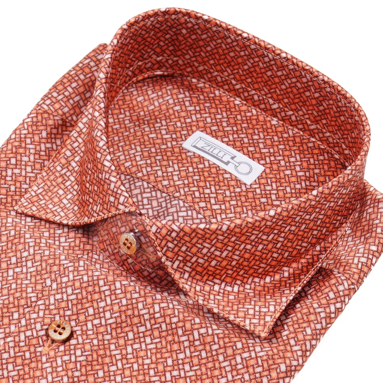Zilli Silk Shirt in Orange Geometric Print